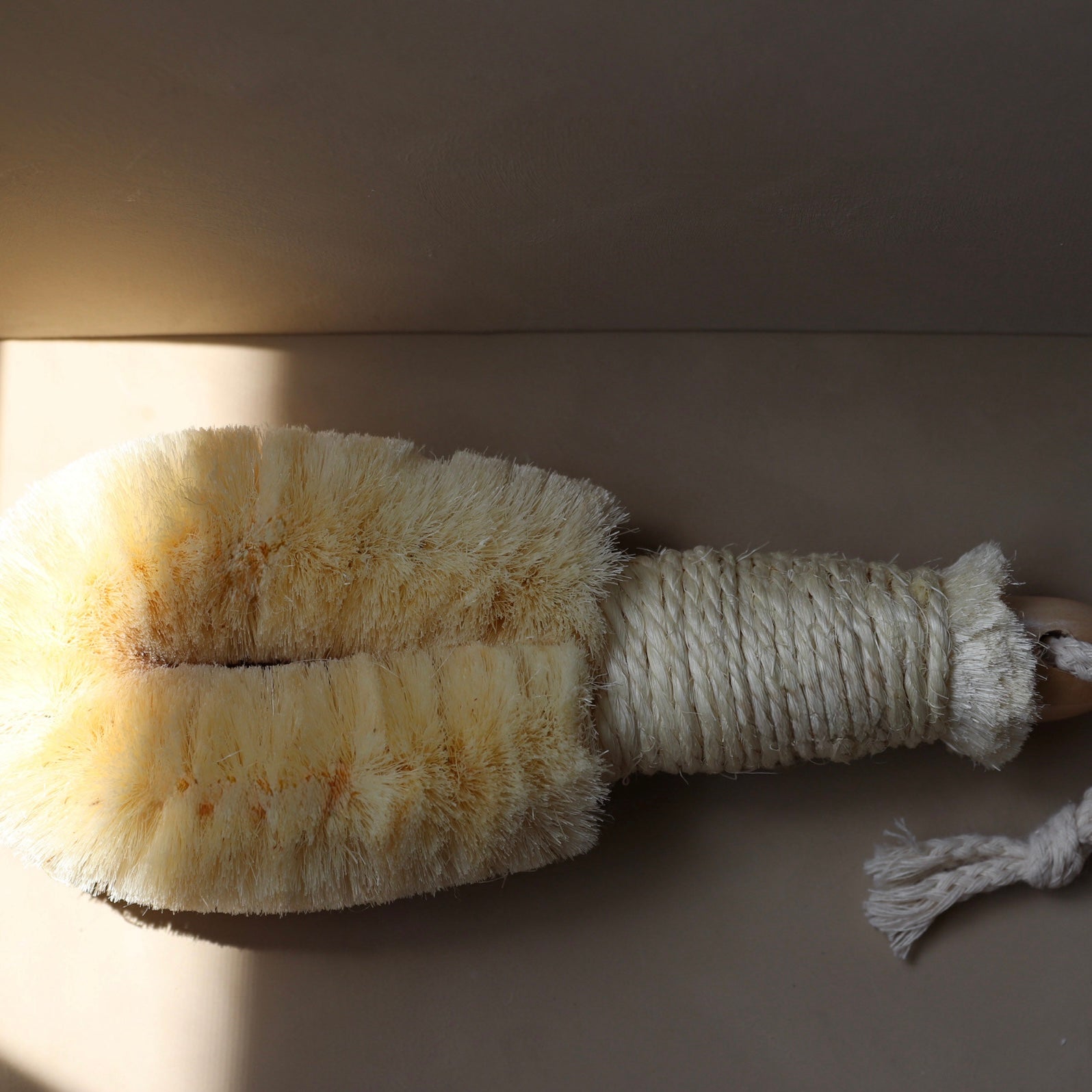 Dry body brush with soft natural bristles