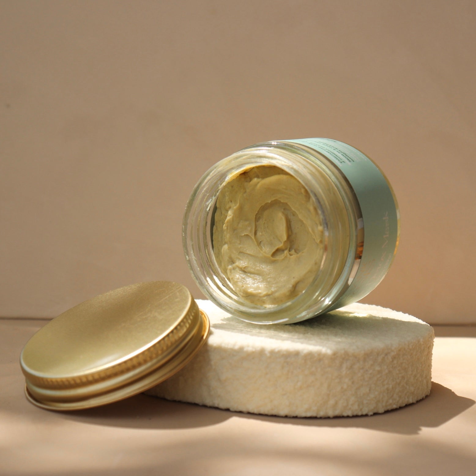 Creamy organic matcha and French clay face mask texture
