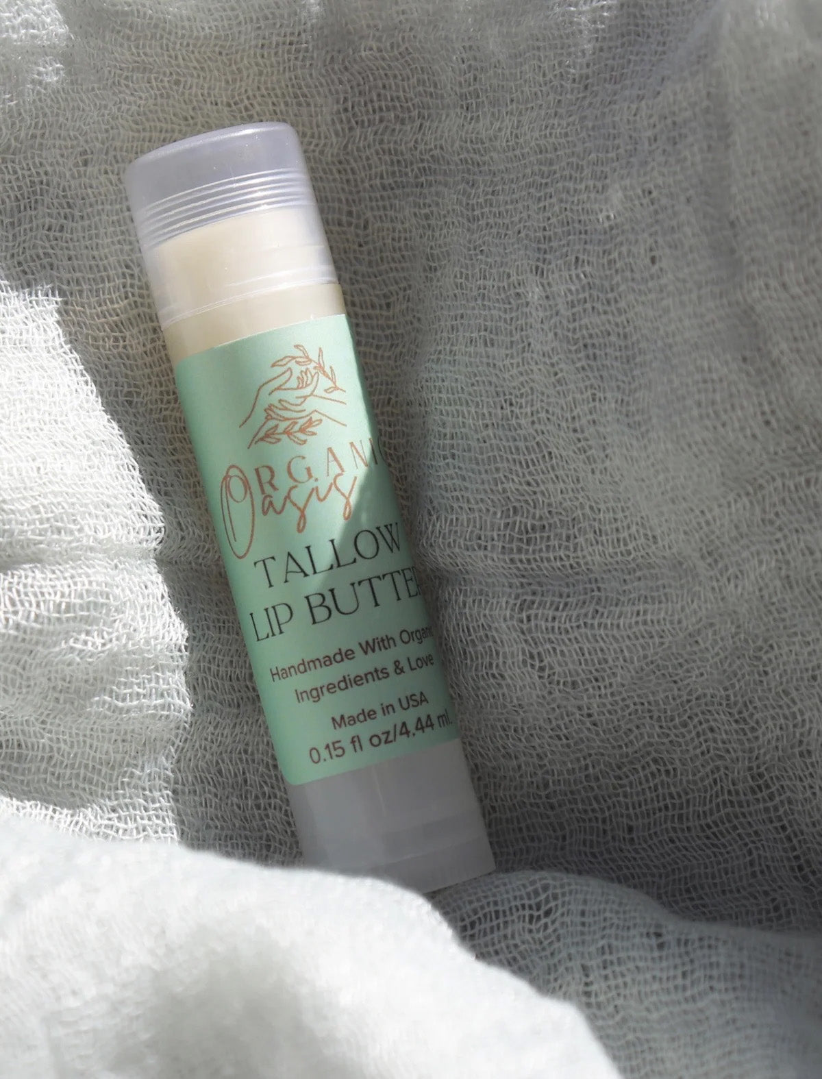 Natural tallow lip balm close-up