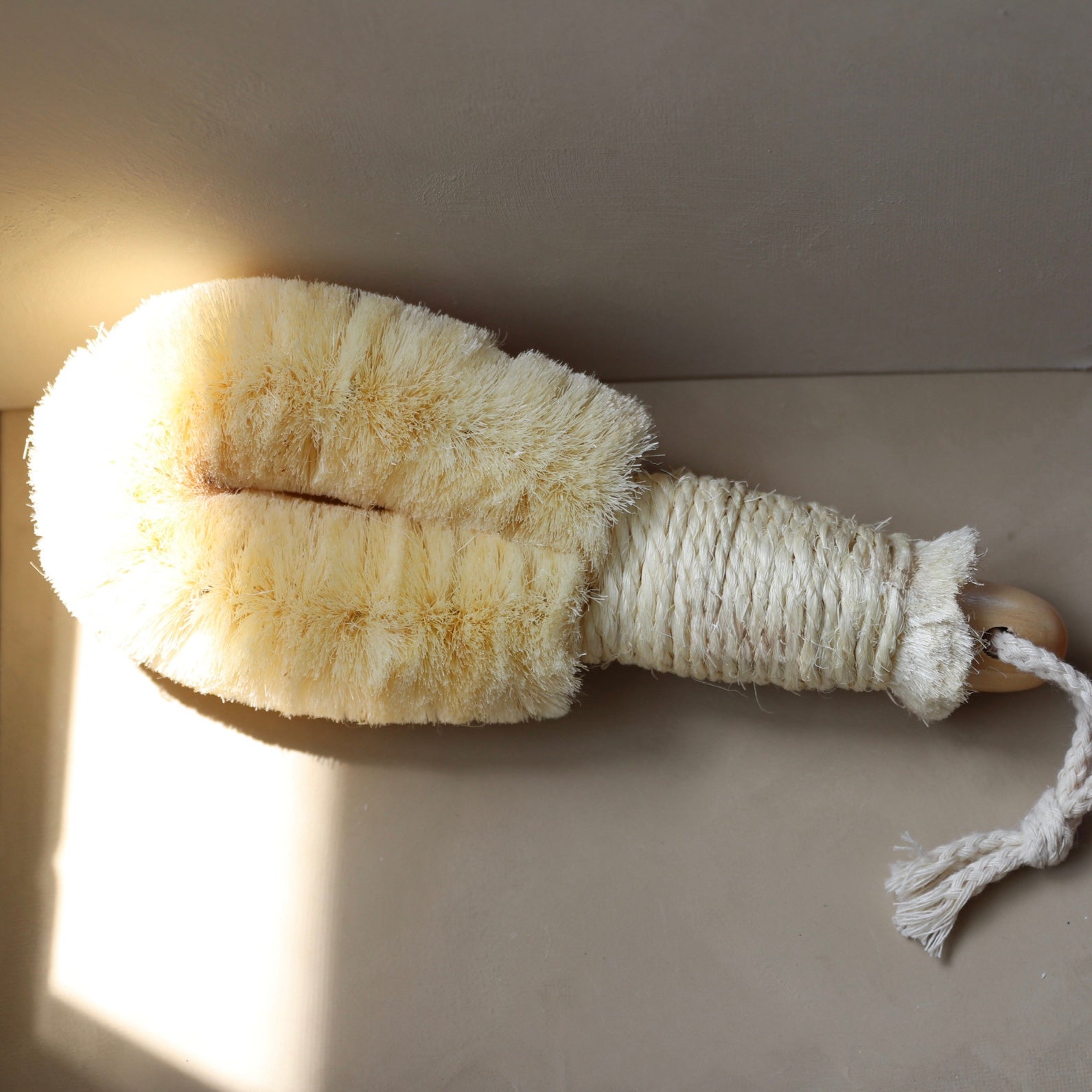 Natural dry body brush with handheld strap
