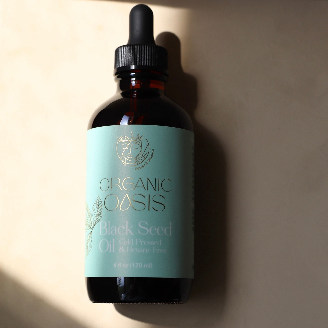 Cold-pressed Nigella sativa oil bottle
