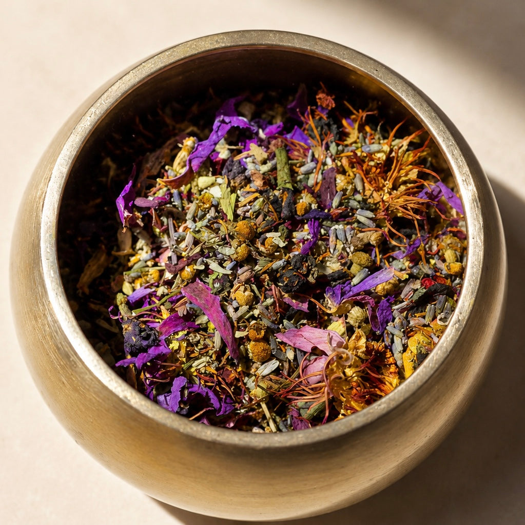 Blue lotus herbal tea blend with chamomile and lavender
