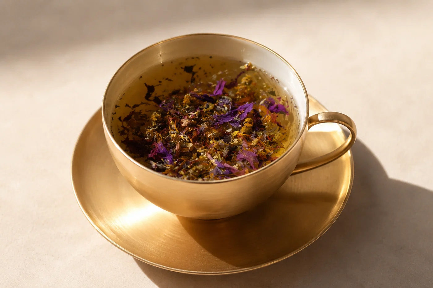 Cup of brewed blue lotus herbal tea
