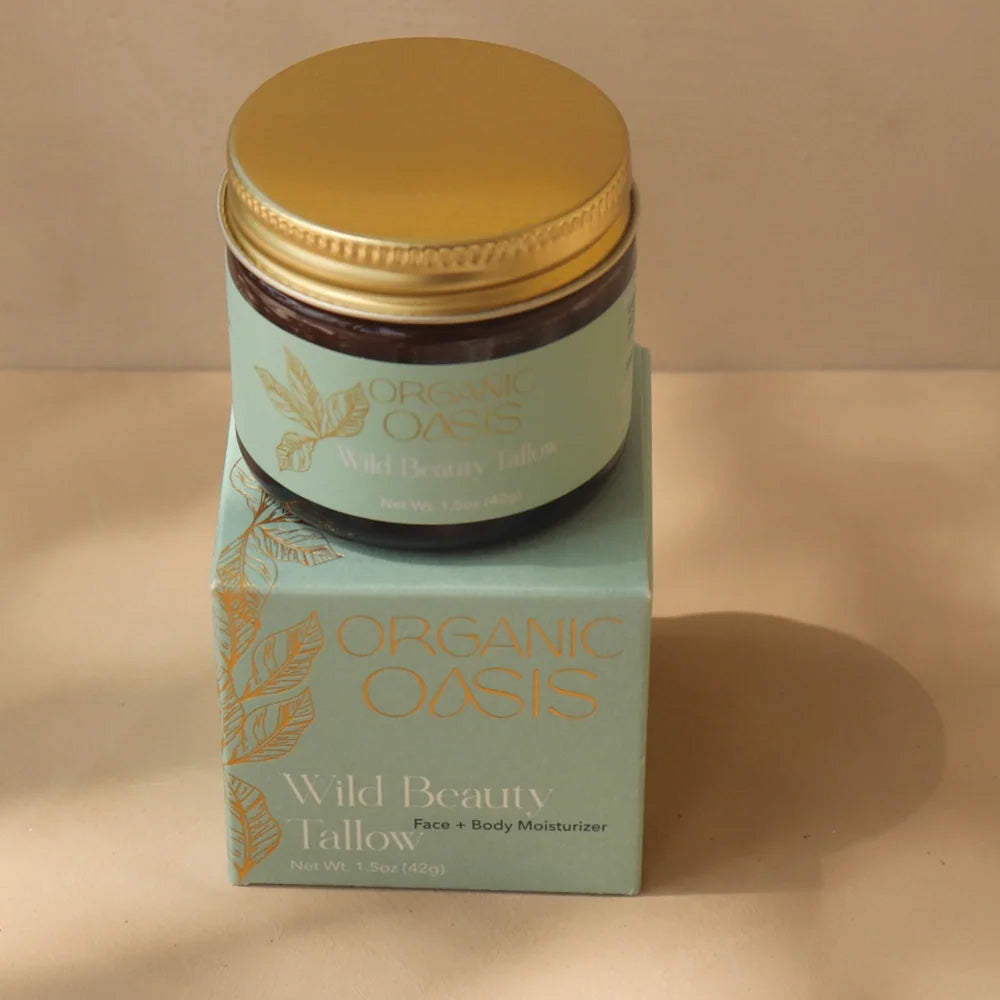 Whipped grass-fed tallow cream in glass jar
